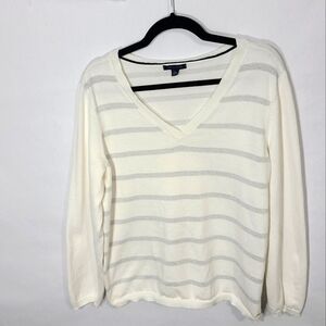 Tommy Hilfiger Women's Size XXL White Sweater with Stripes and Sparkles Comfy‎
